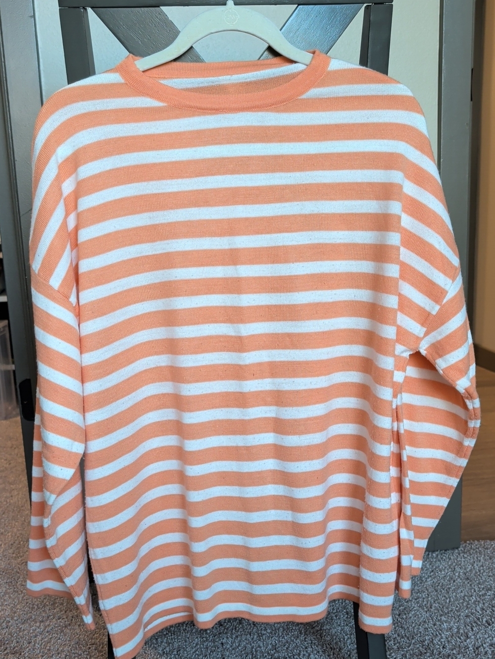 Peach and White Striped Long Sleeve Top